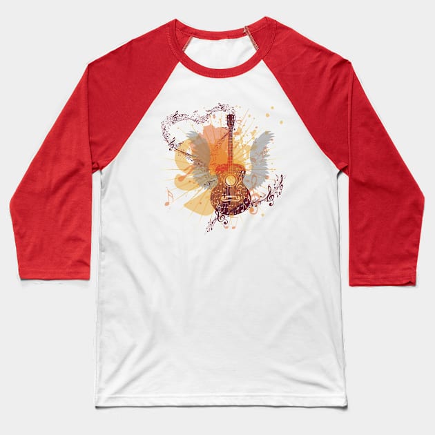 Music Guitar with notes and wings Baseball T-Shirt by AnnArtshock